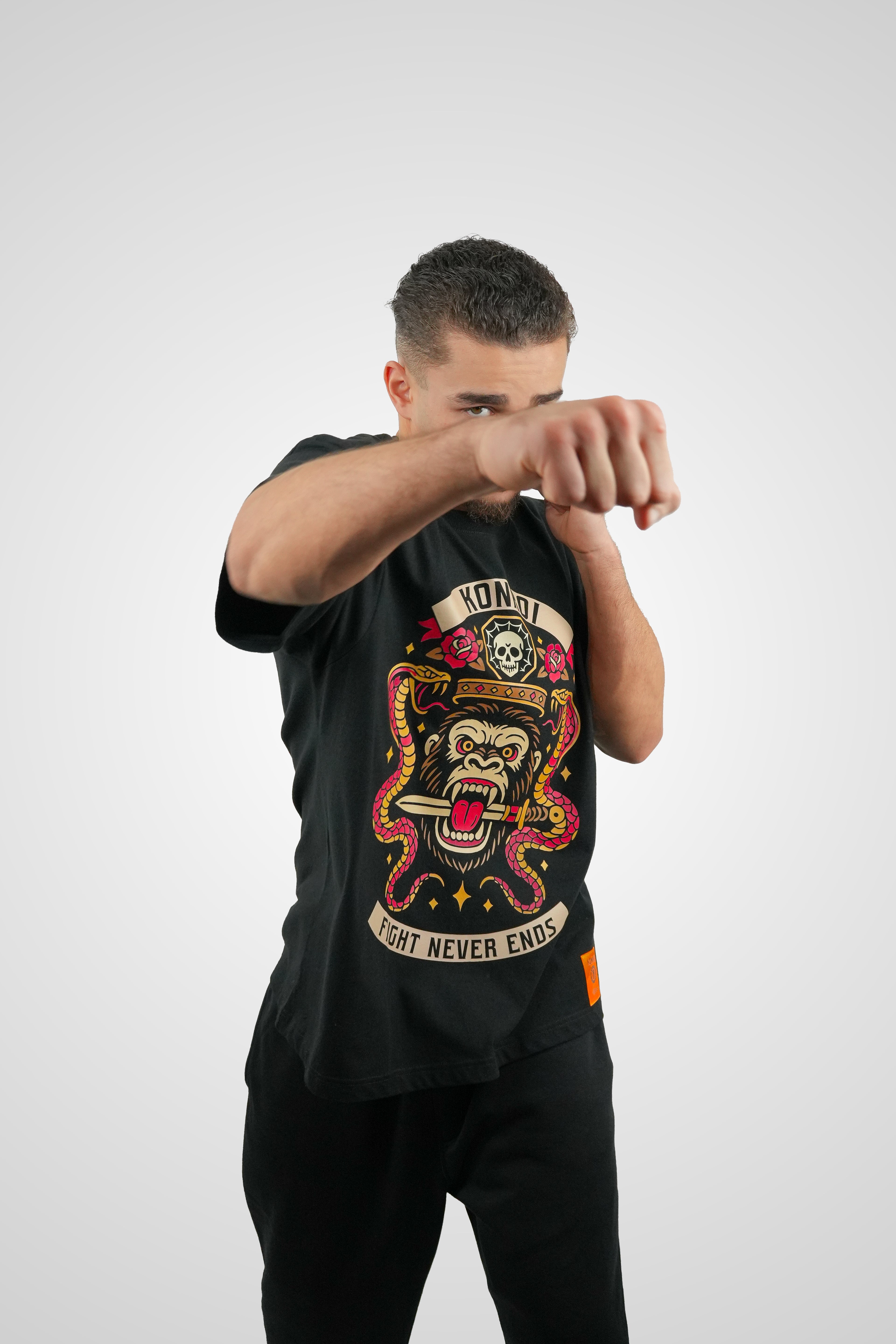 KONROI Fightwear - “Fight Never Ends” Black Oversized MMA T-Shirt