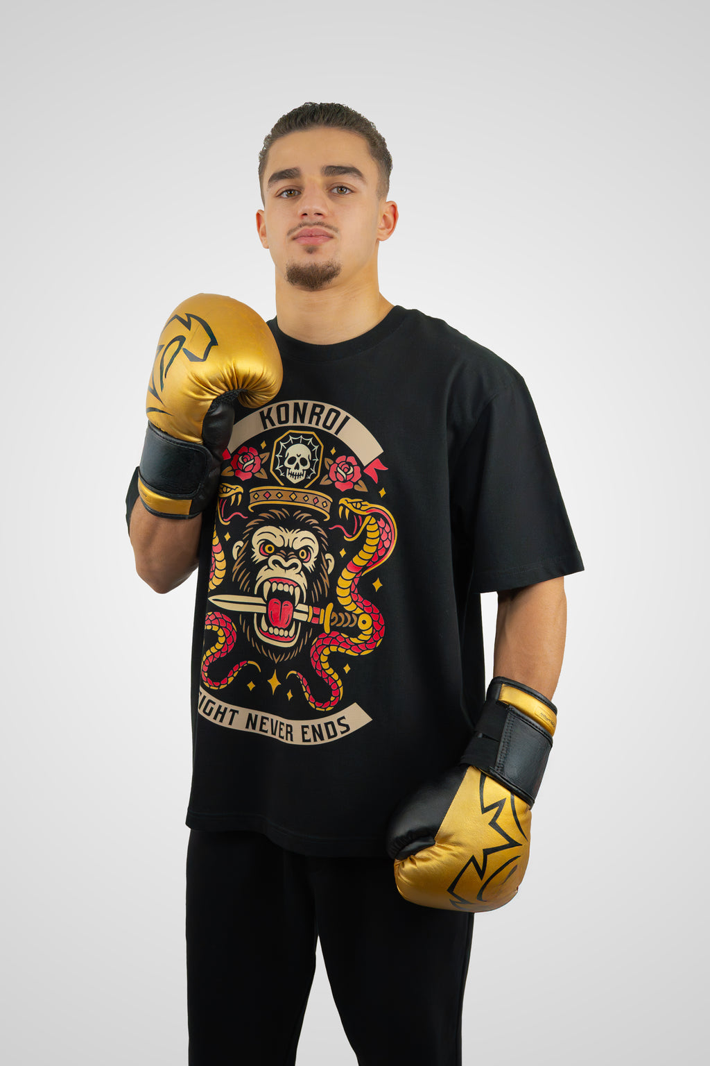 KONROI Fightwear - “Fight Never Ends” Black Oversized MMA T-Shirt