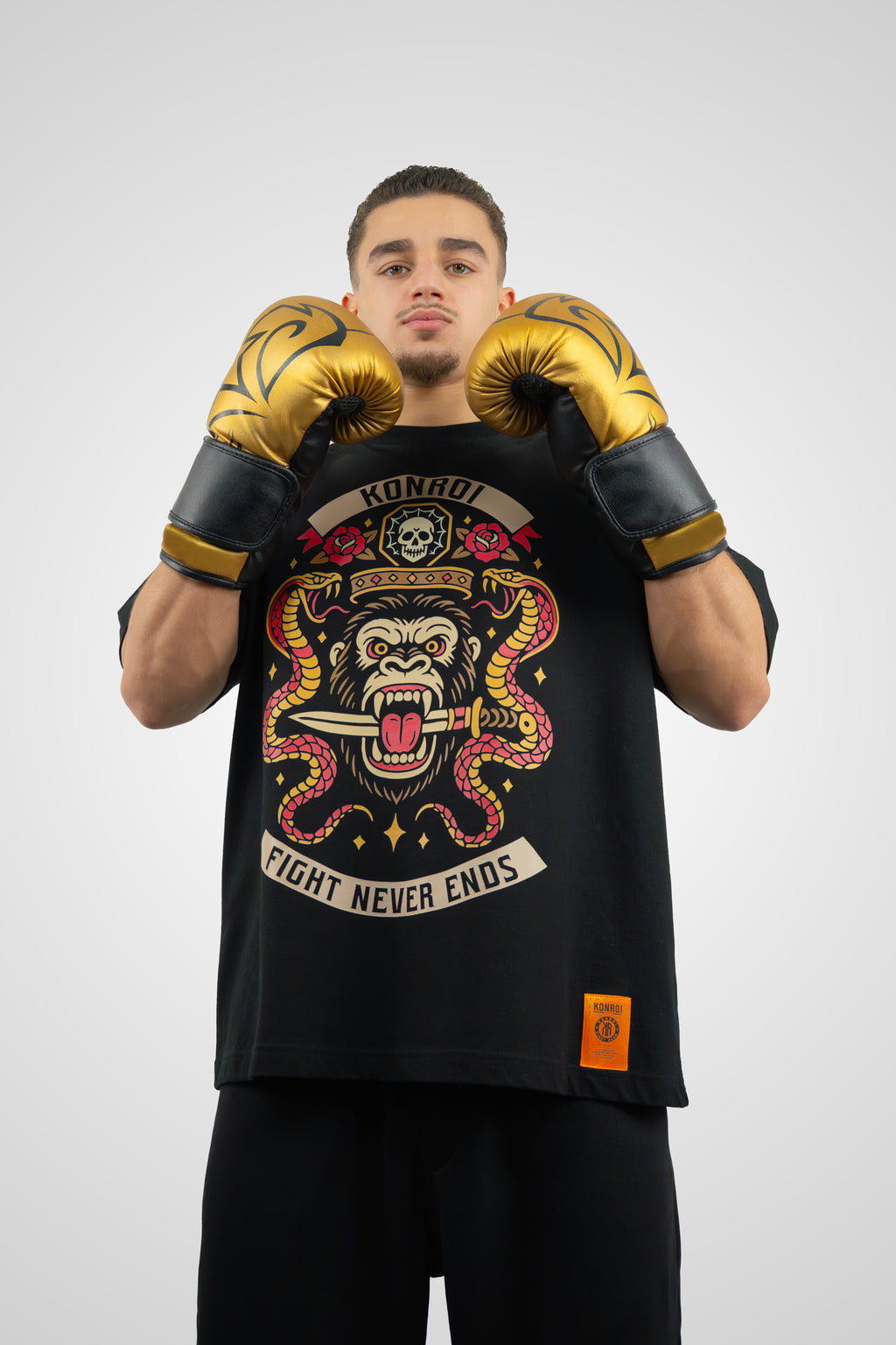 KONROI Fightwear - “Fight Never Ends” Black Oversized MMA T-Shirt