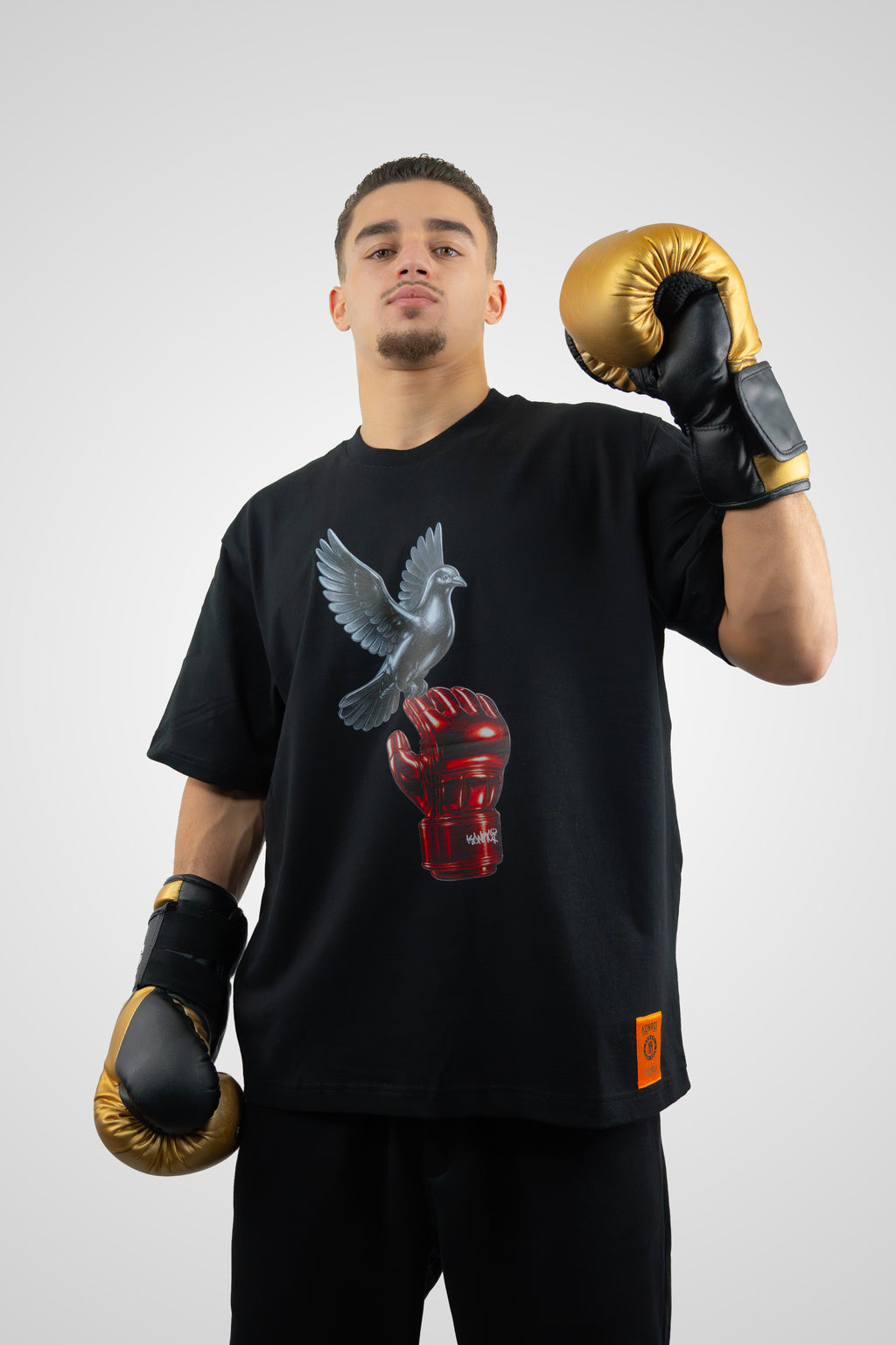 KONROI Fightwear - “Pigeon on MMA Gloves” Black Oversized MMA T-Shirt