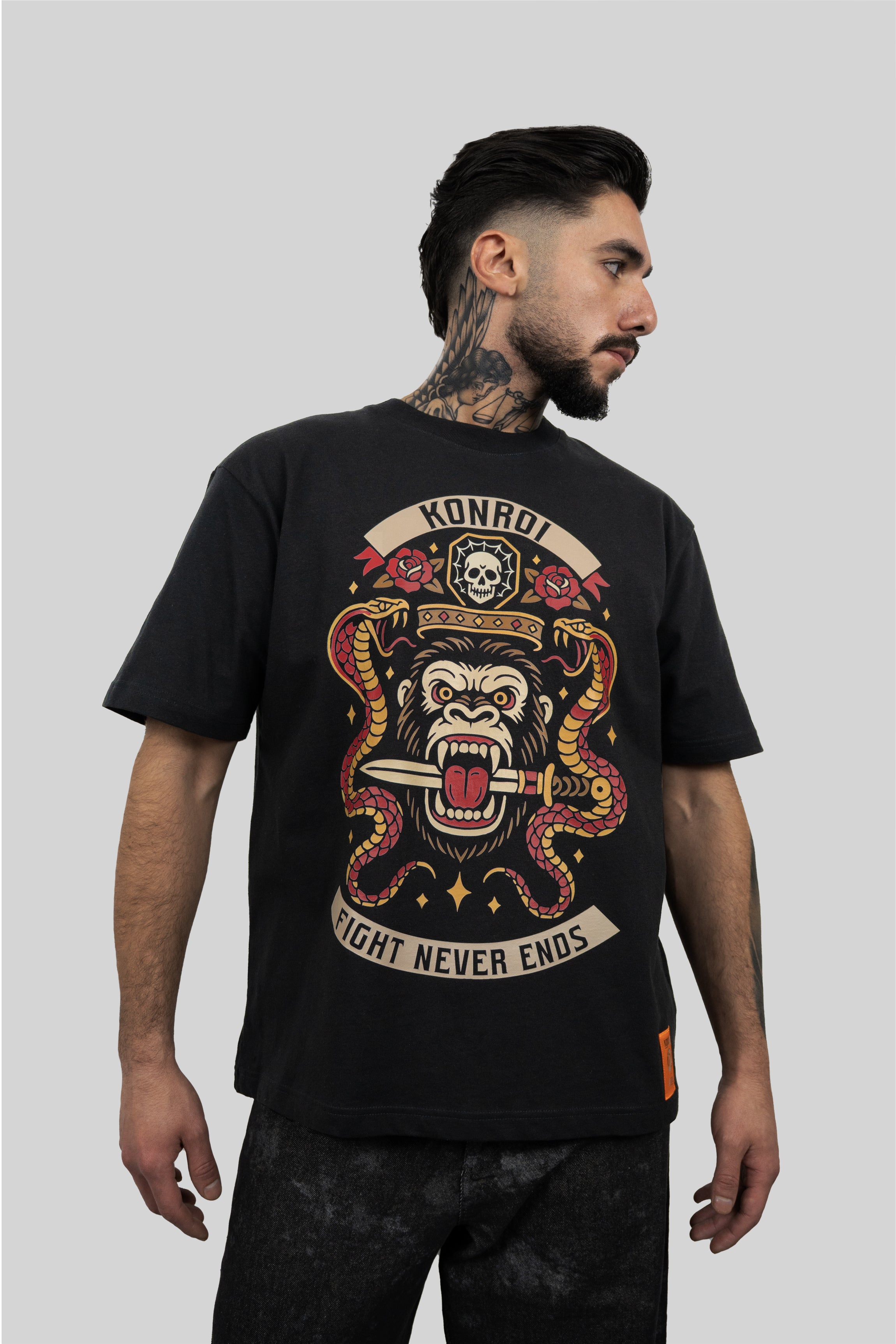 KONROI Fightwear - “Fight Never Ends” Black Oversized MMA T-Shirt