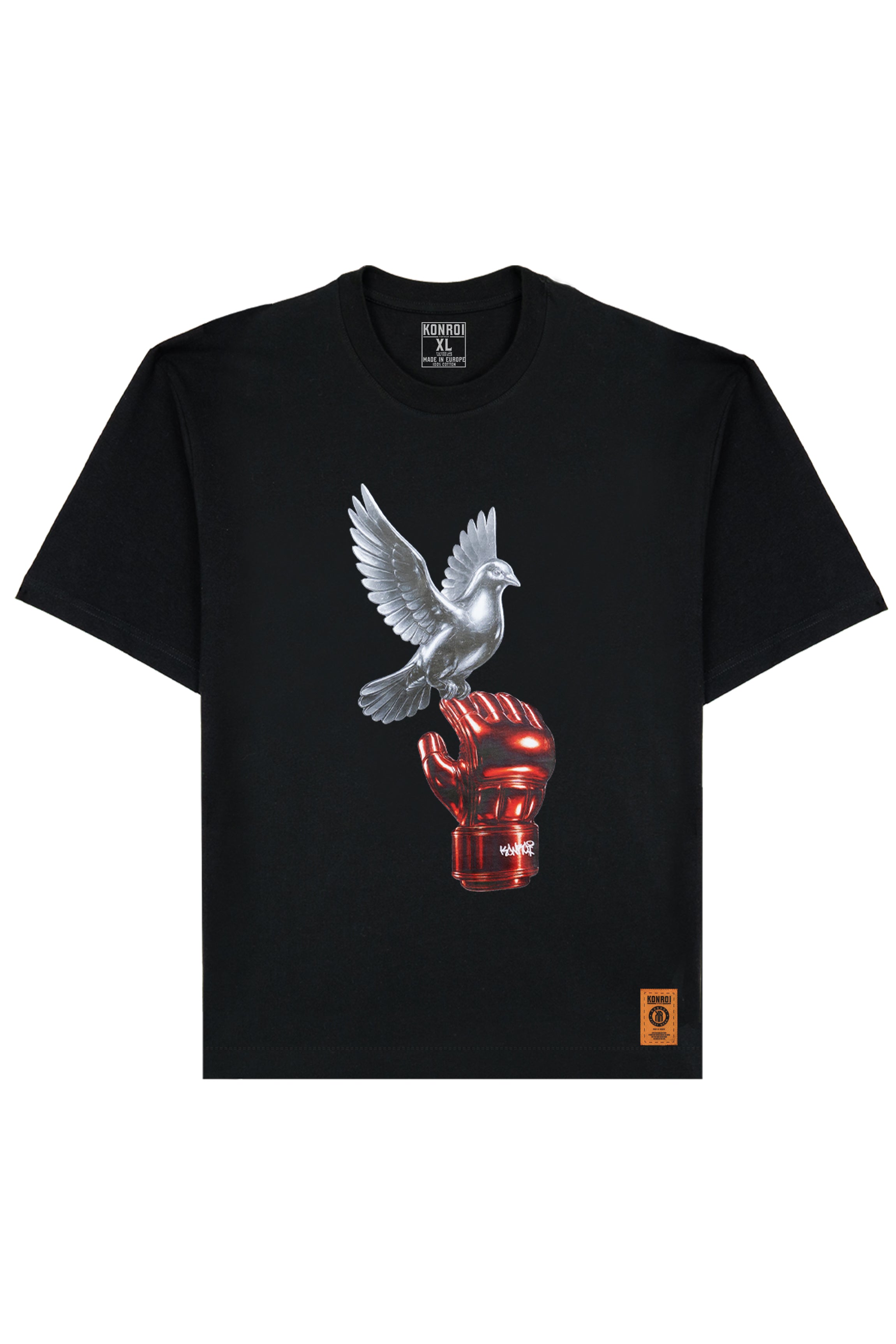 KONROI Fightwear - “Pigeon on MMA Gloves” Black Oversized MMA T-Shirt